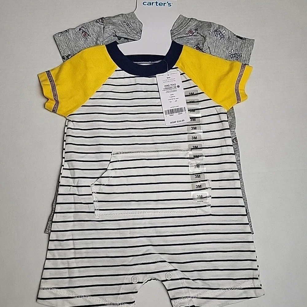 MWT Carter's Boys Size 3M Adorable‎ 2-Pack Rompers Snap Closure Outfits Insects